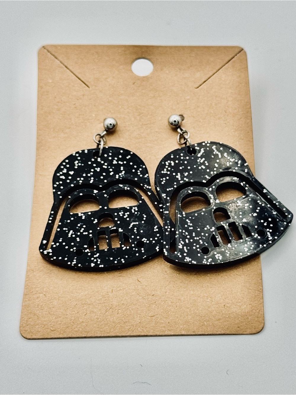 Black Glitter Darth Vader Style Drop Earrings - Picture 9 of 9